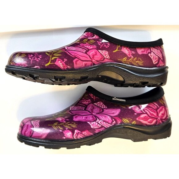 Sloggers Womens Size 10 Waterproof Garden Clogs Purple Floral Print Made In USA - Picture 8 of 12